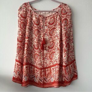 Tory Burch Red and White Floral Blouse